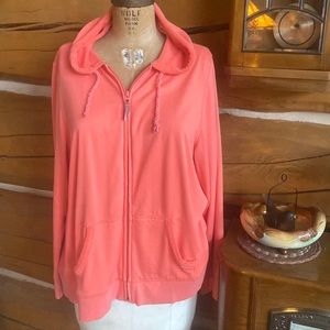 LL Bean jacket women's 1x salmon long sleeve zip front hoodie EUC spandex cotton